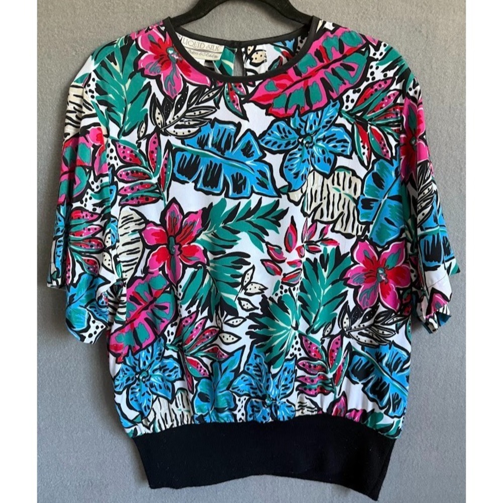 Vintage‎ Peters Ashley Liquid Silk Blouse Women Sz 12 Multicolor Colorful Floral